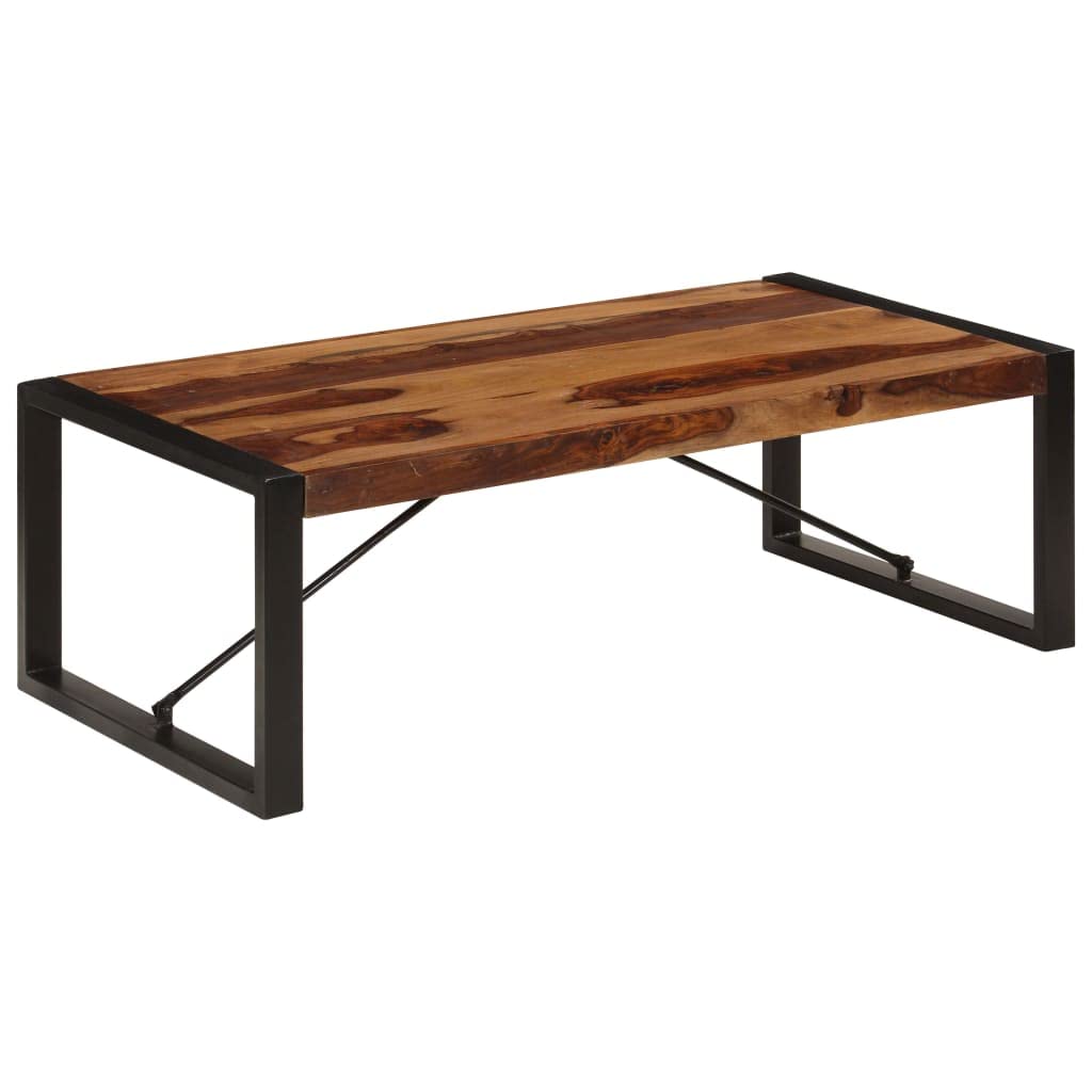 Brown Rectangular Sheesham Wood Coffee Table with Steel Legs I3249