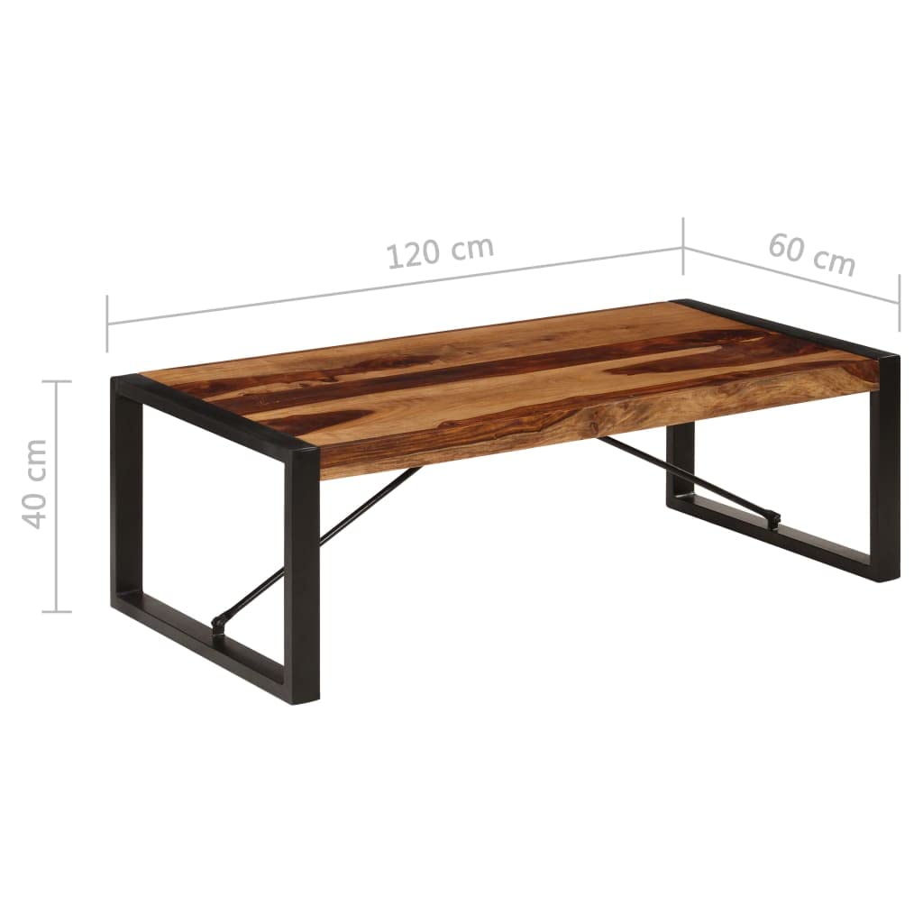 Brown Rectangular Sheesham Wood Coffee Table with Steel Legs I3249