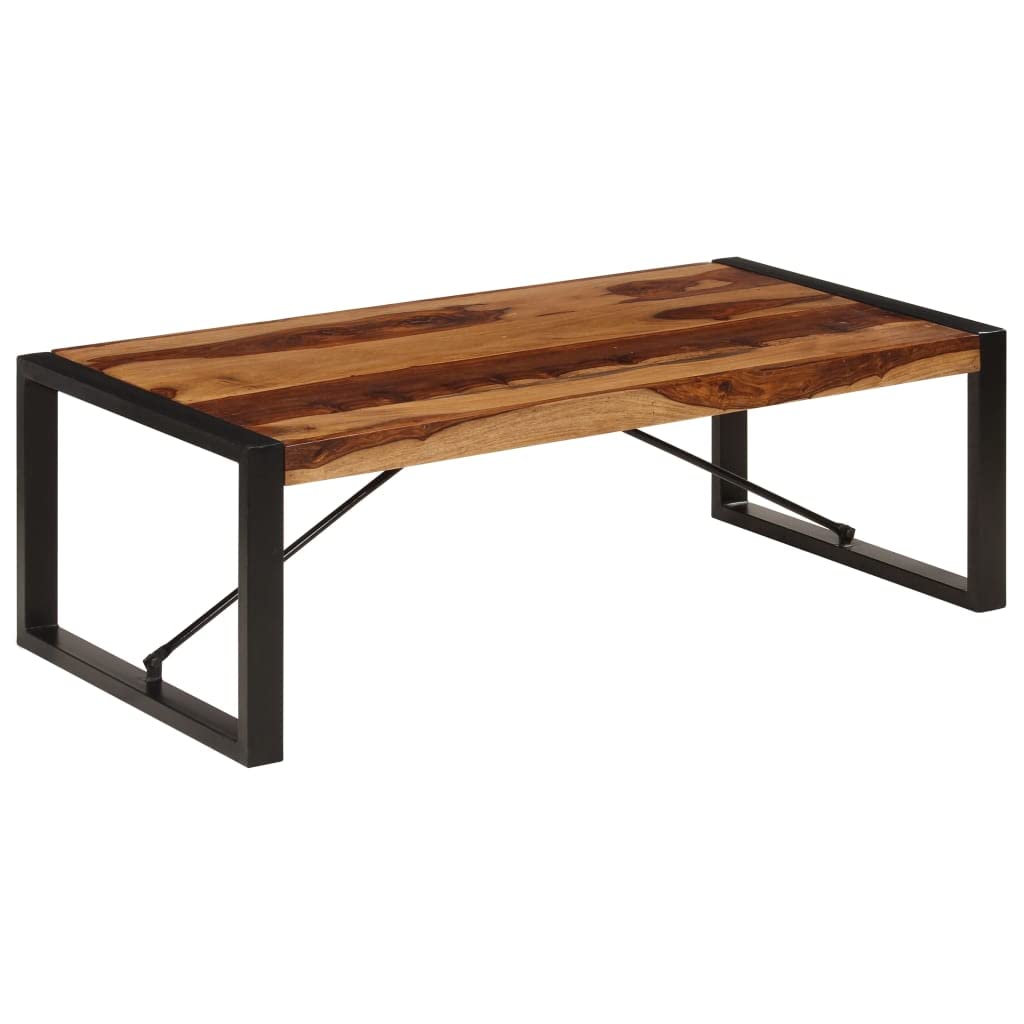 Brown Rectangular Sheesham Wood Coffee Table with Steel Legs I3249