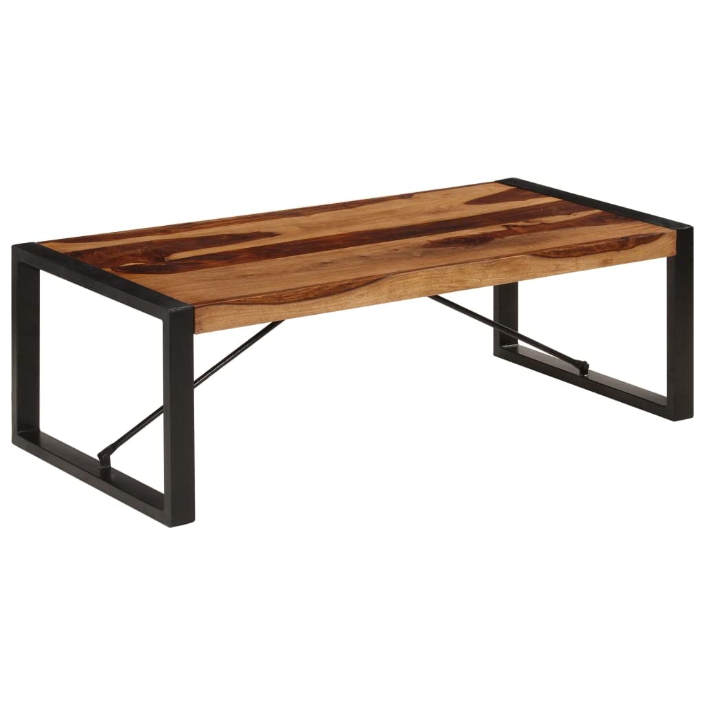 Brown Rectangular Sheesham Wood Coffee Table with Steel Legs I3249