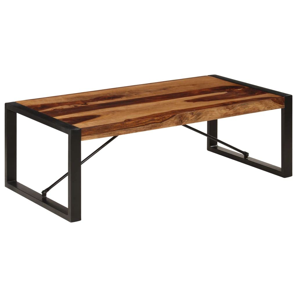 Brown Rectangular Sheesham Wood Coffee Table with Steel Legs I3249