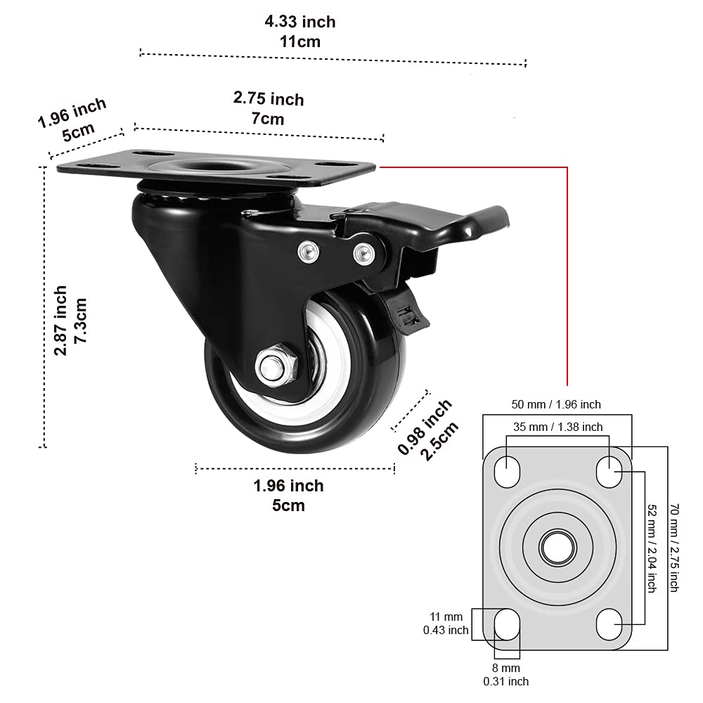 2" Caster Wheels Set of 4 with Brake O107675