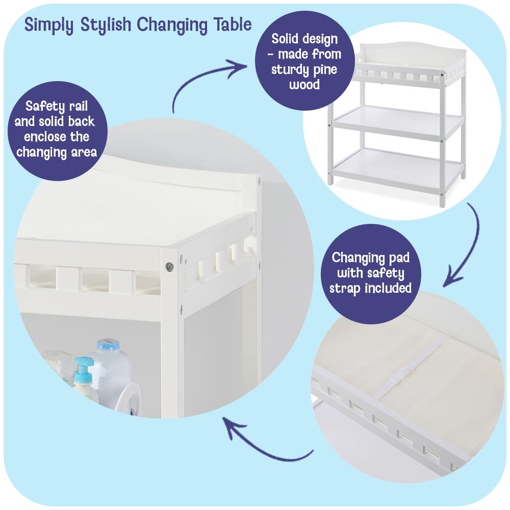 White Baby Changing Table with Pad & Storage Shelves C3740