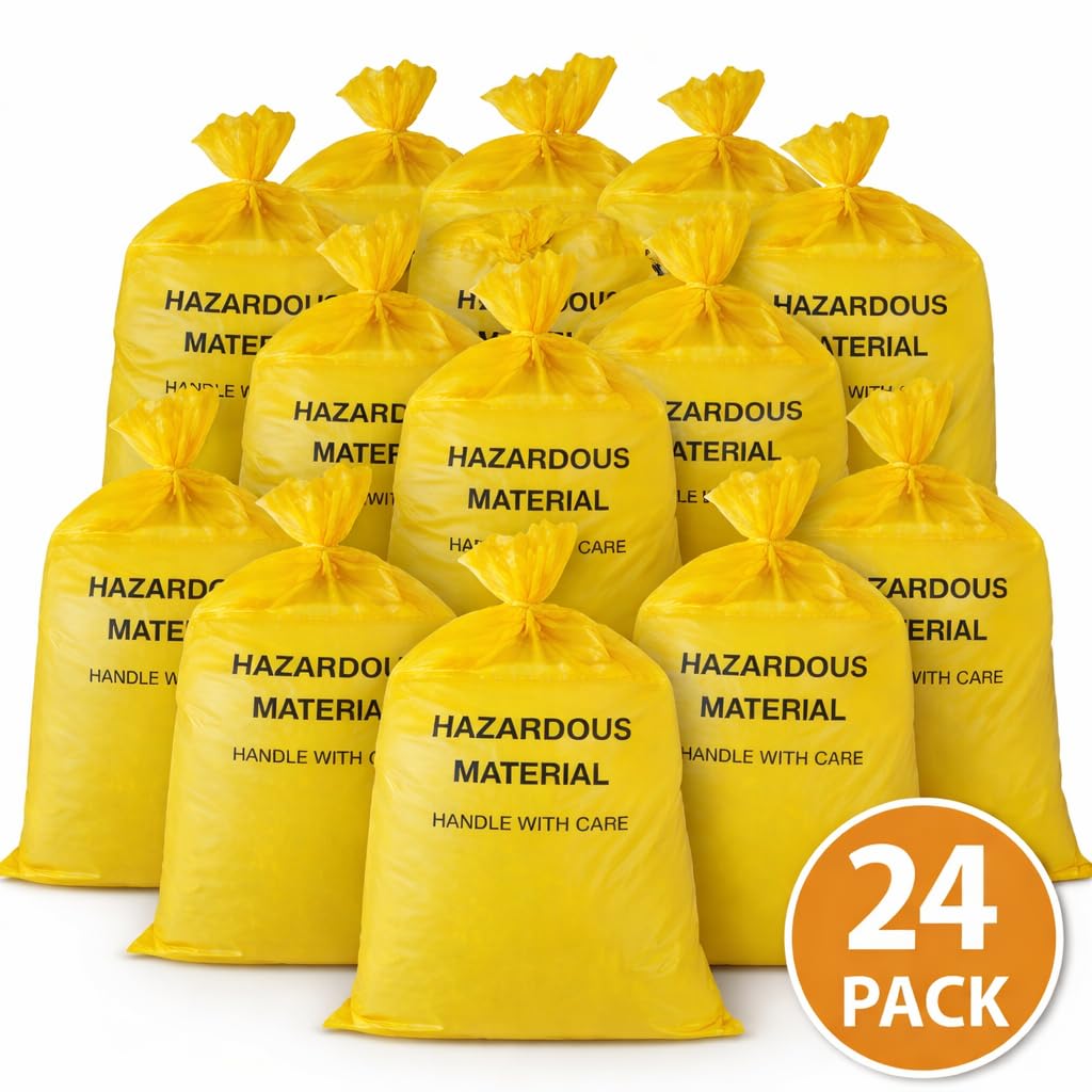 10-Gallon Hazardous Waste Bags 24 Pack Yellow 4 mil A250741