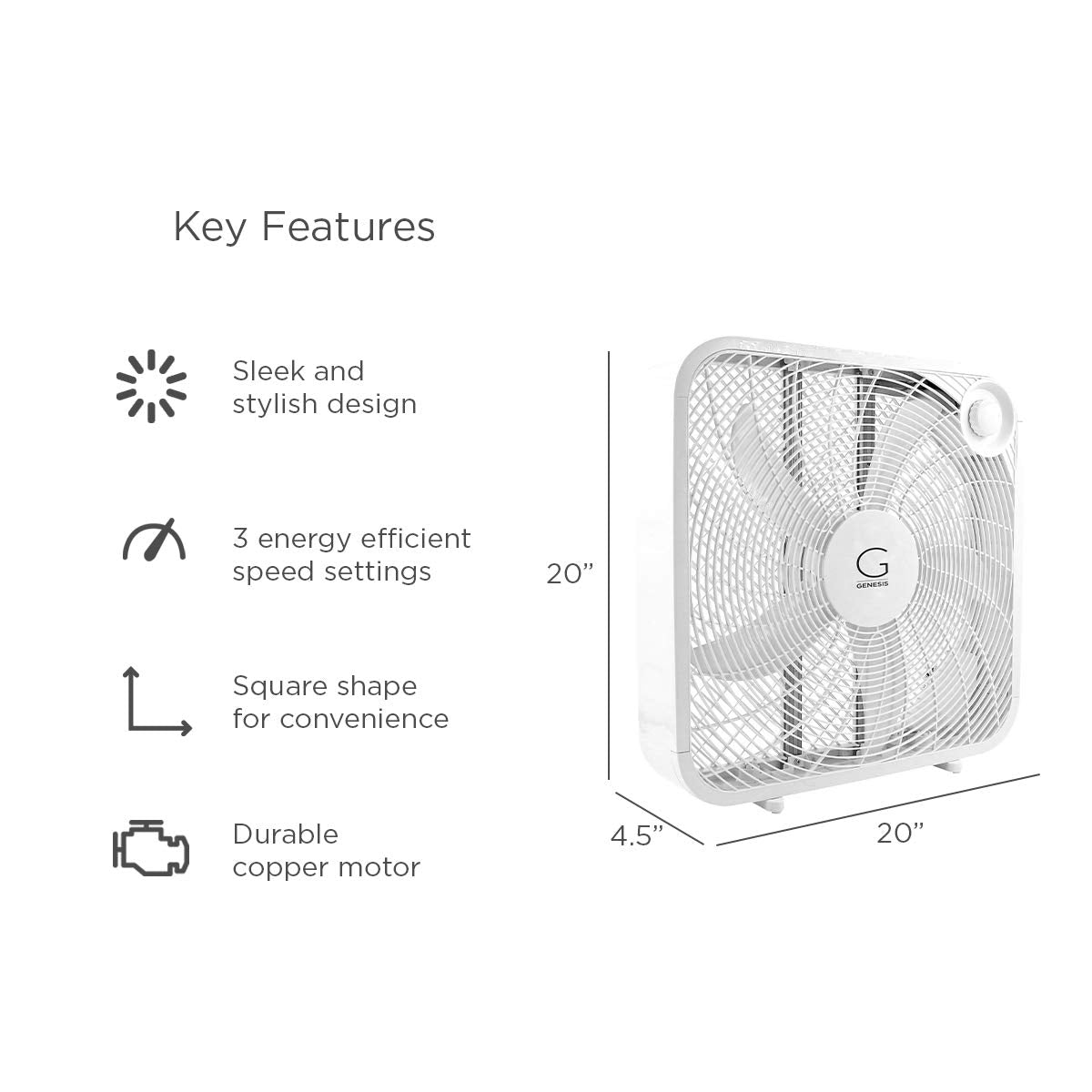20" Box Fan, 3 Settings, Carry Handle, White Z834249