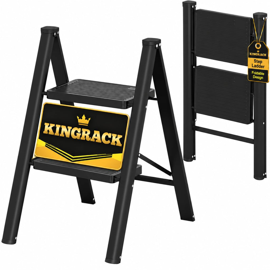 2 Step Folding Ladder with Non-Slip Wide Pedals and Safety Lock, Black G20166