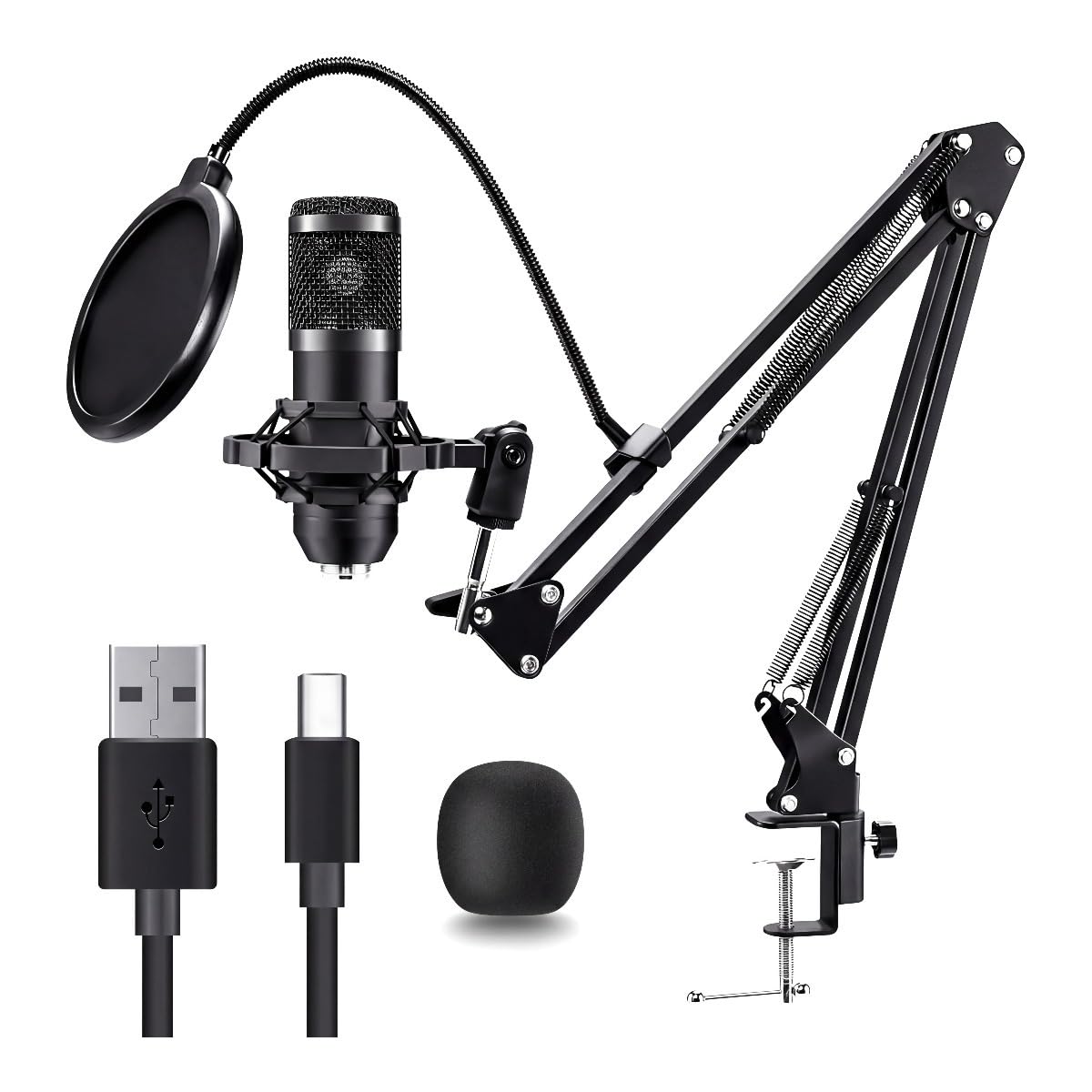 USB Condenser Microphone Kit with Boom Arm, Pop Filter, Shock Mount E44184