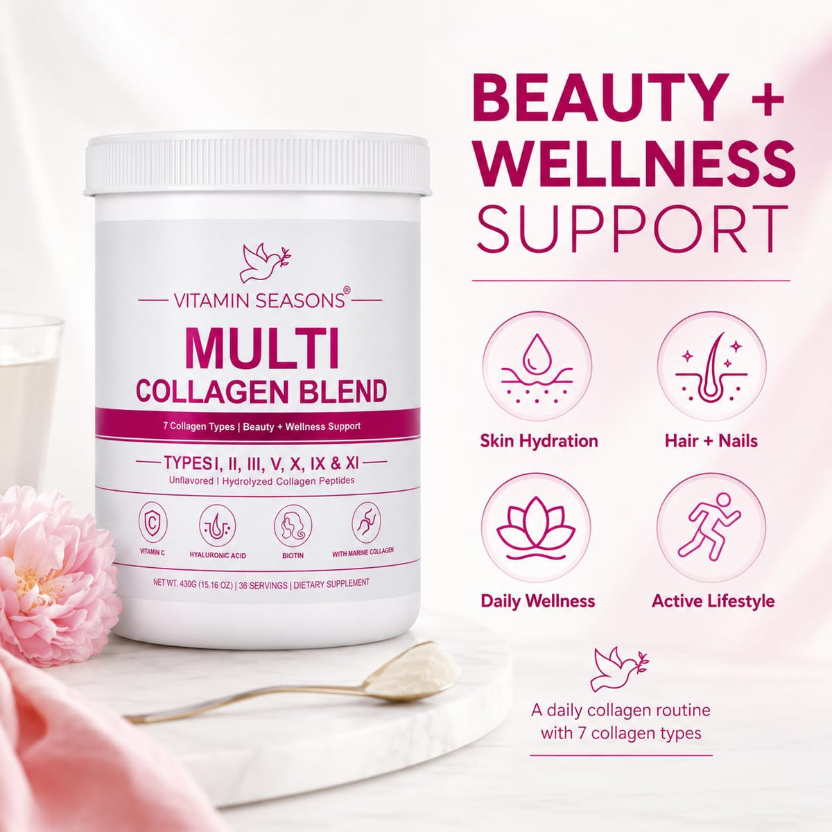Unflavored Hydrolyzed Collagen Peptides Powder 15.16 oz T1590