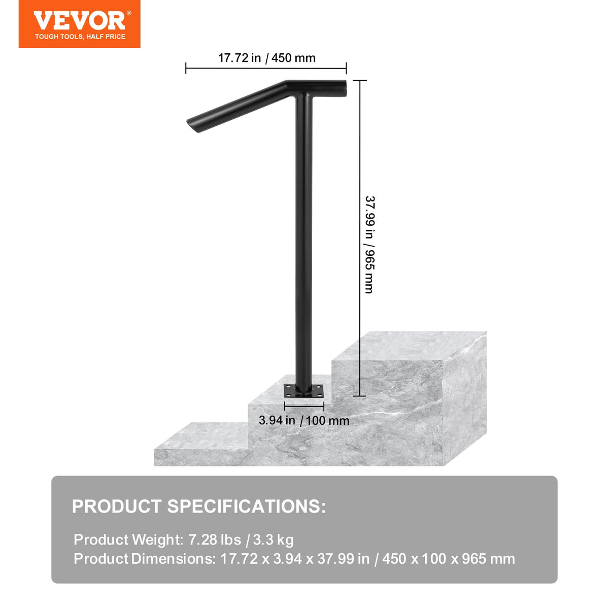 Black Steel Railing 330LBS Capacity Metal Handrails Q800483