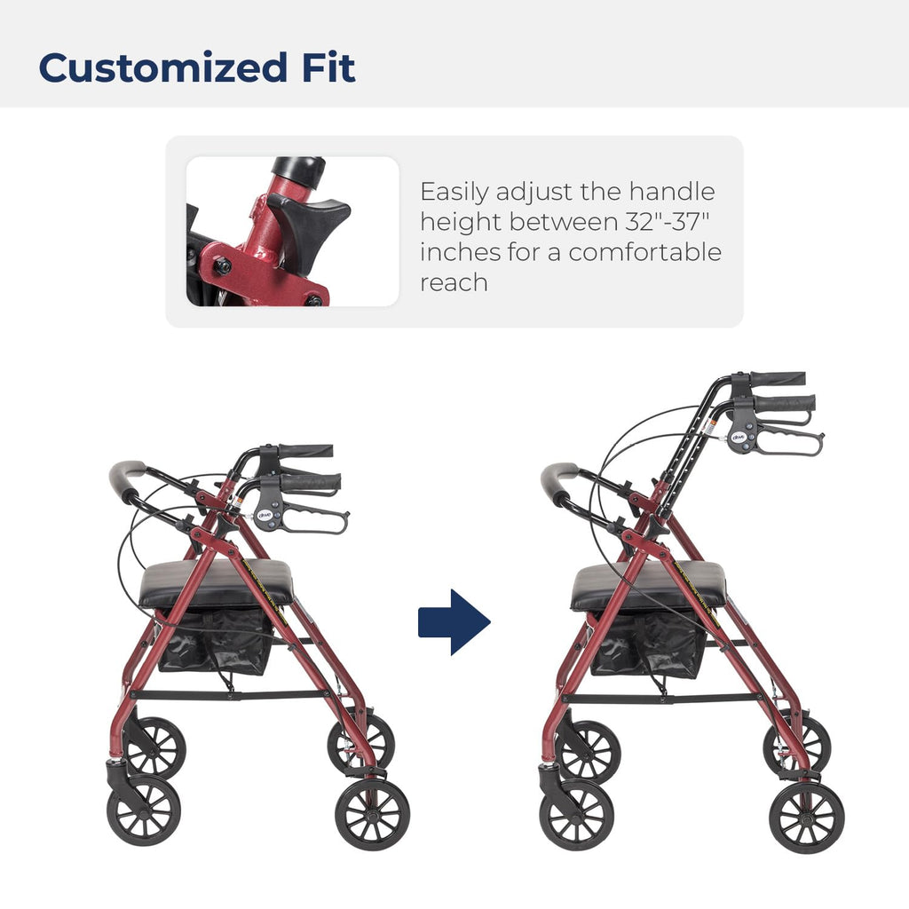 Red Aluminum Rollator Walker with Padded Seat and 6" Wheels Q689