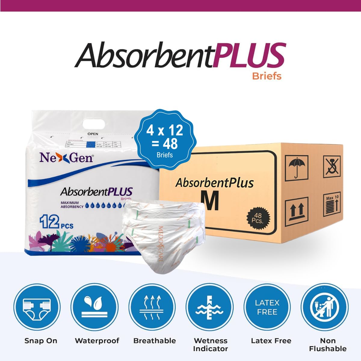 White Medium 12 Count Adult Diaper P8473