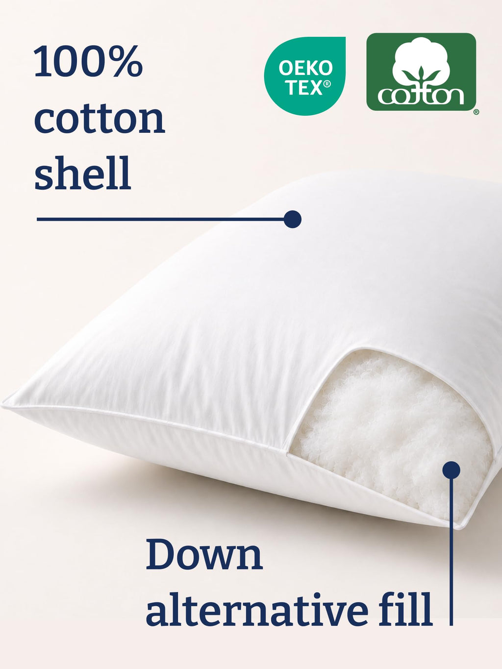 100% Cotton King Size Bed Pillows Set of 2 White F805316