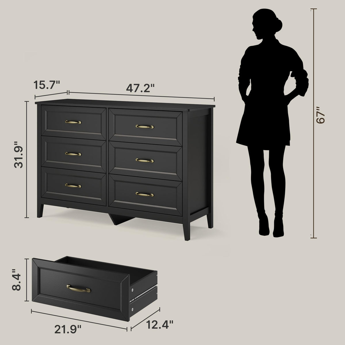 Black 6 Drawer Dresser L93313