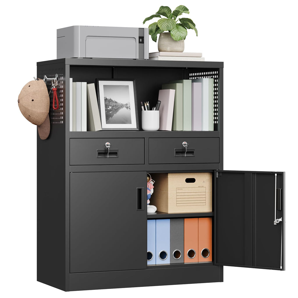 Metal Storage Cabinet with 2 Drawers and Locking Doors V21448