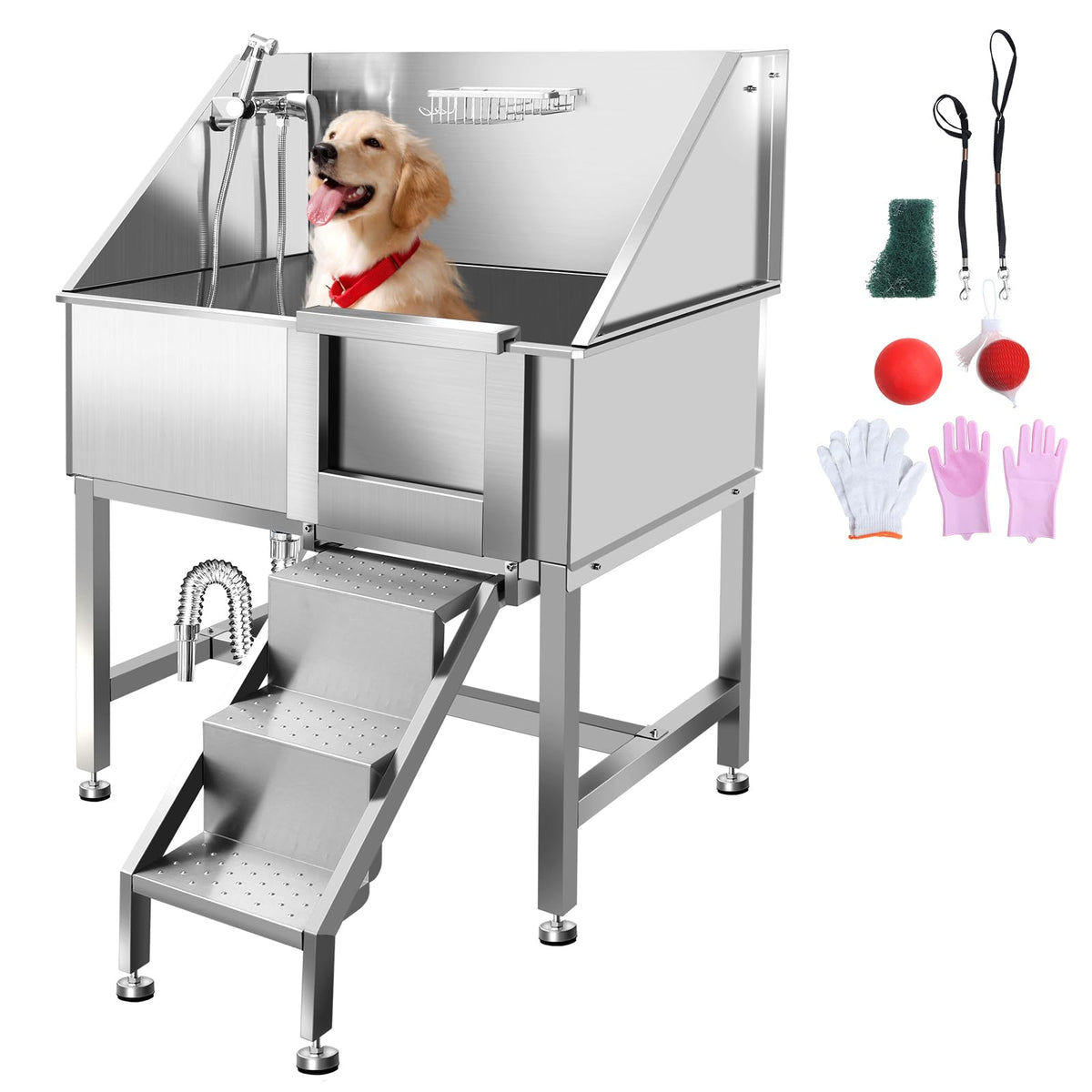 38" Stainless Steel Dog Grooming Tub with Stairs C5070