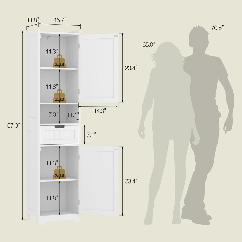 67" H Tall White Bathroom Storage Cabinet W3901