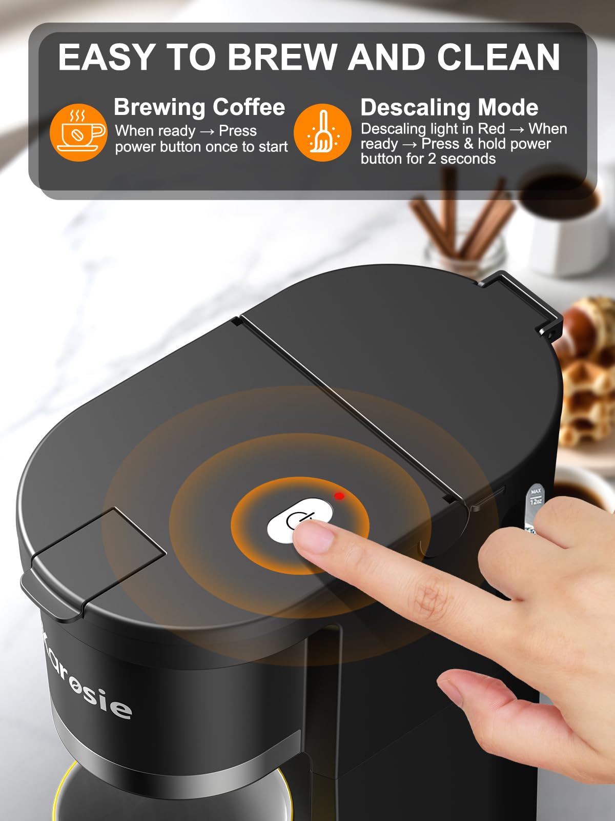 Single Serve Coffee Maker, 6-12 Oz, Black R144360