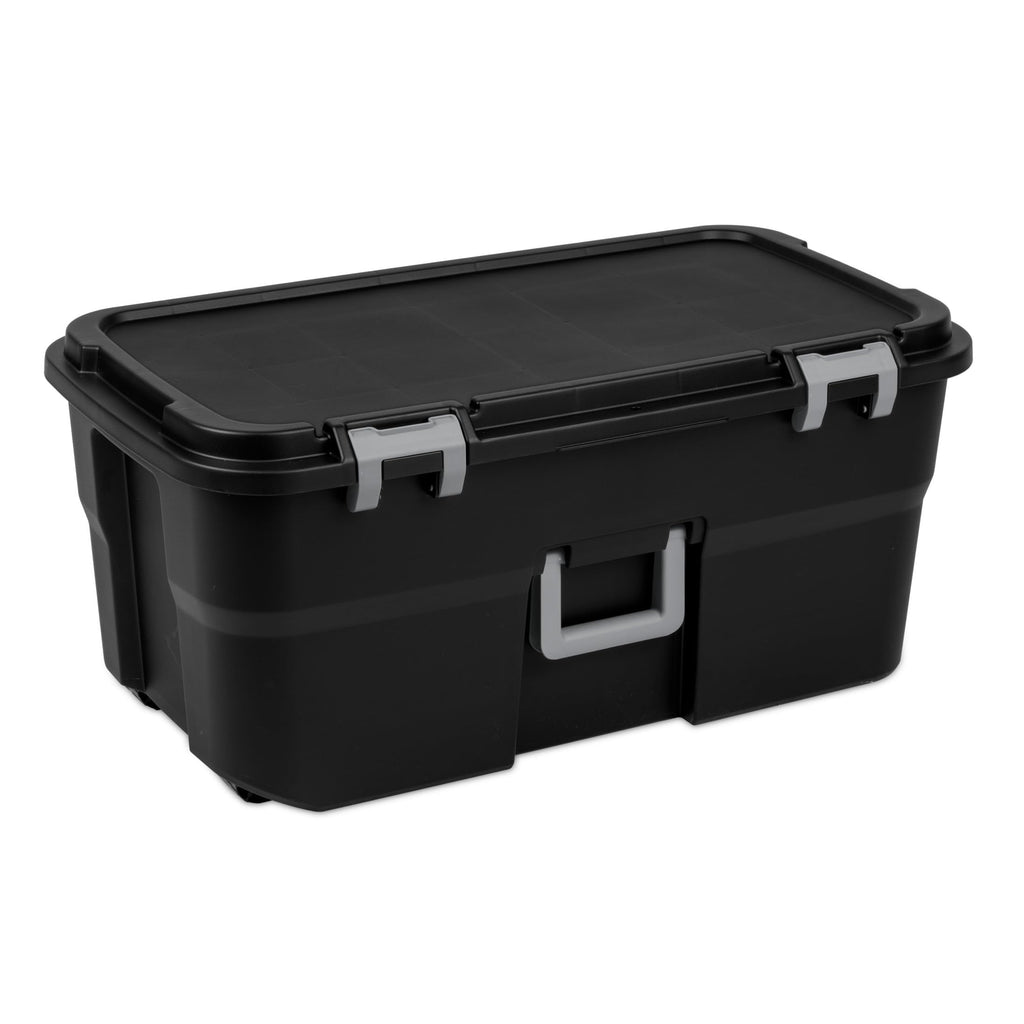 22 Gallon Black Lockable Rolling Storage Footlocker P18744