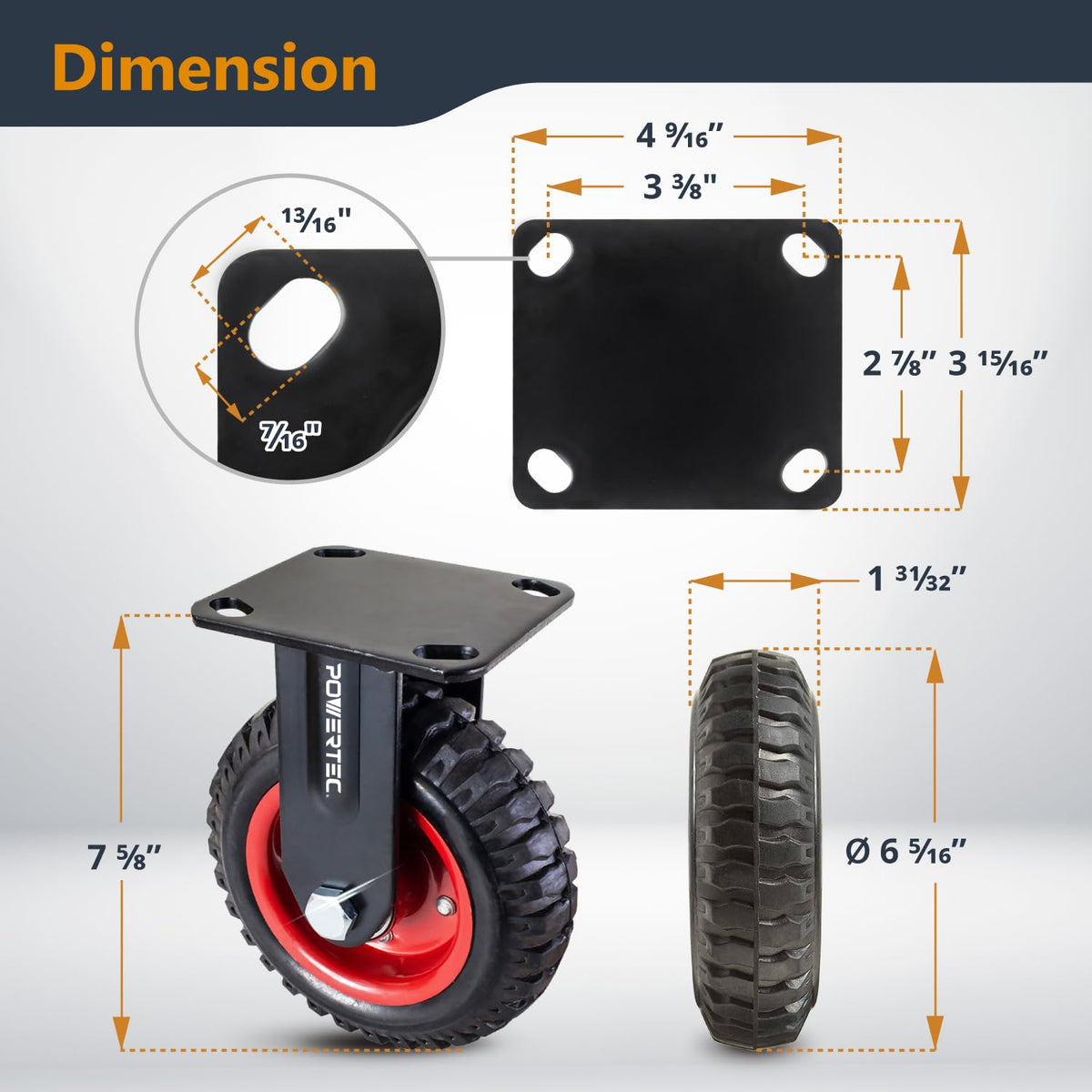 6 Inch Caster Wheels Set of 4 Heavy Duty Rubber C608