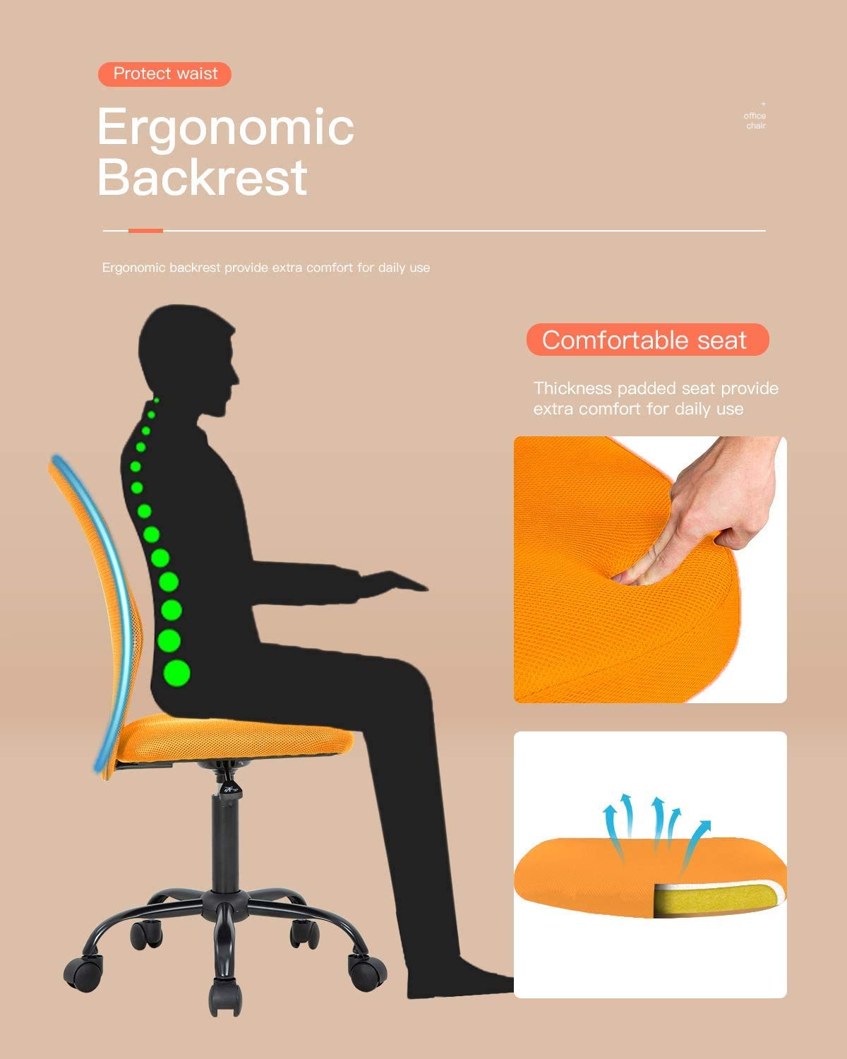 Orange Ergonomic Mesh Office Chair L672