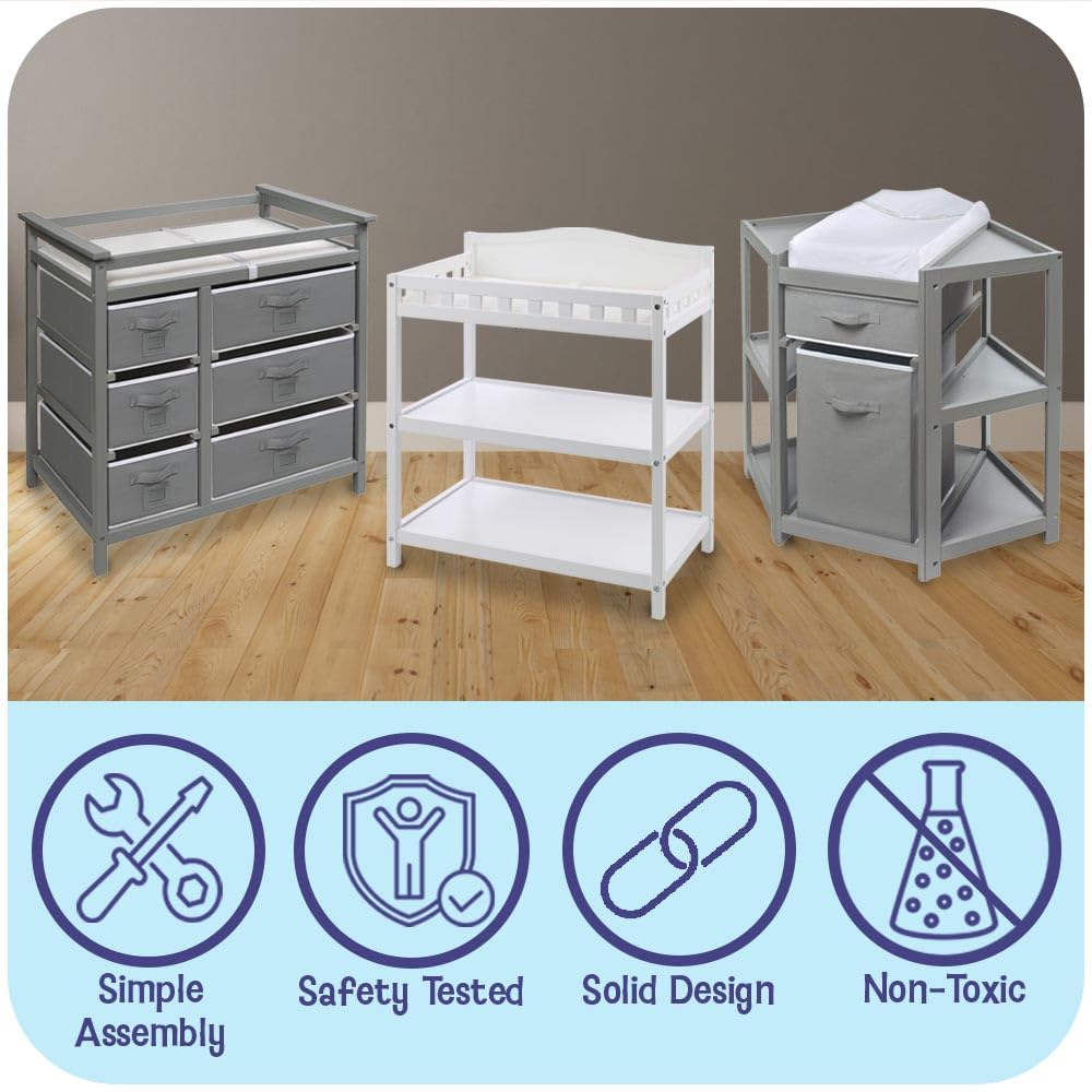 White Baby Changing Table with Pad & Storage Shelves C3740
