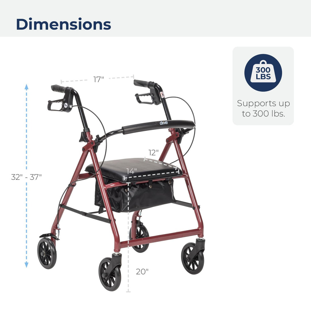 Red Aluminum Rollator Walker with Padded Seat and 6" Wheels Q689