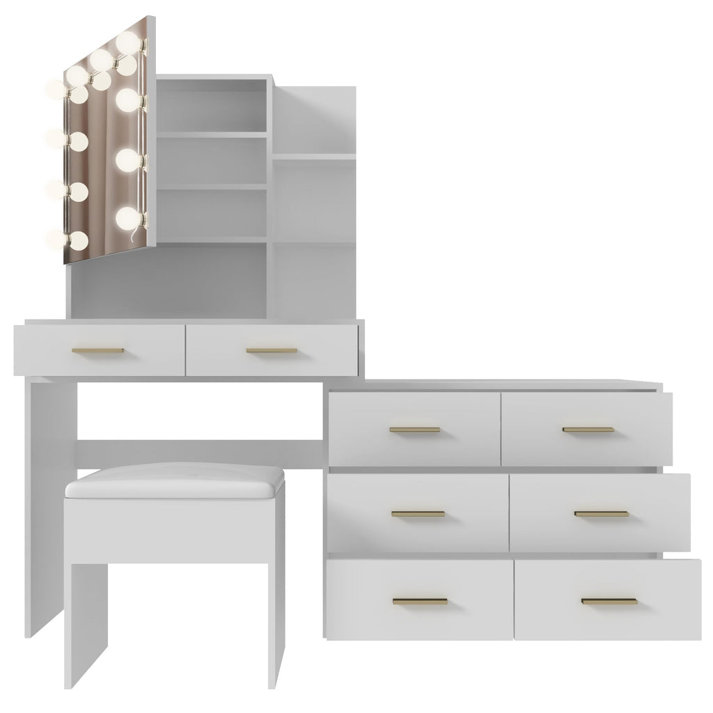 White Makeup Vanity Desk Set with 8 Drawers A976