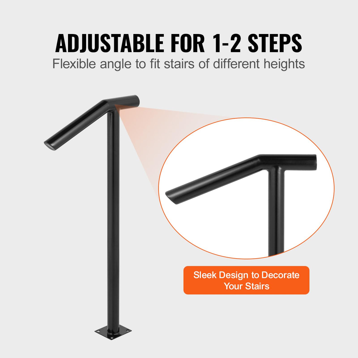 Black Steel Railing 330LBS Capacity Metal Handrails Q800483
