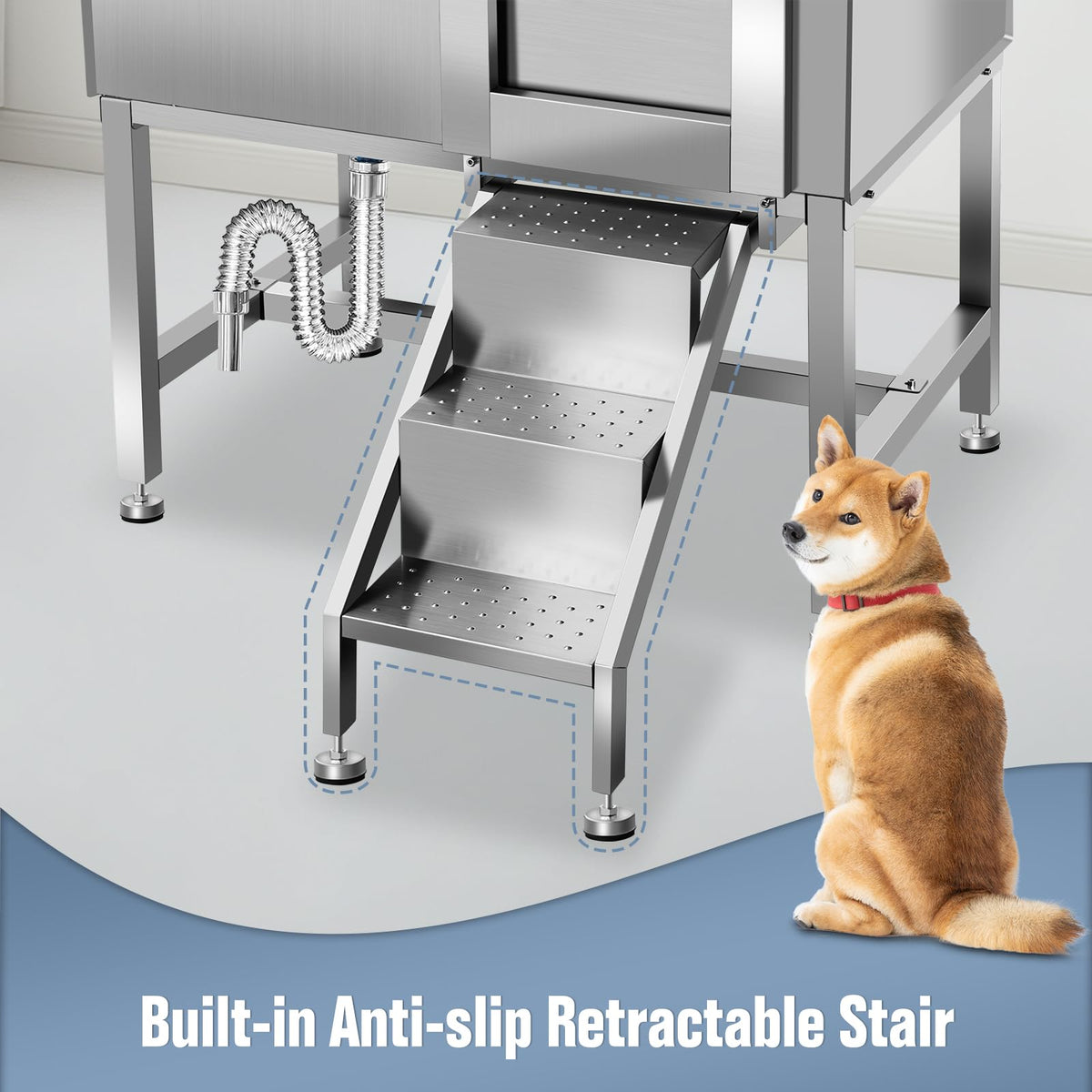 38" Stainless Steel Dog Grooming Tub with Stairs C5070