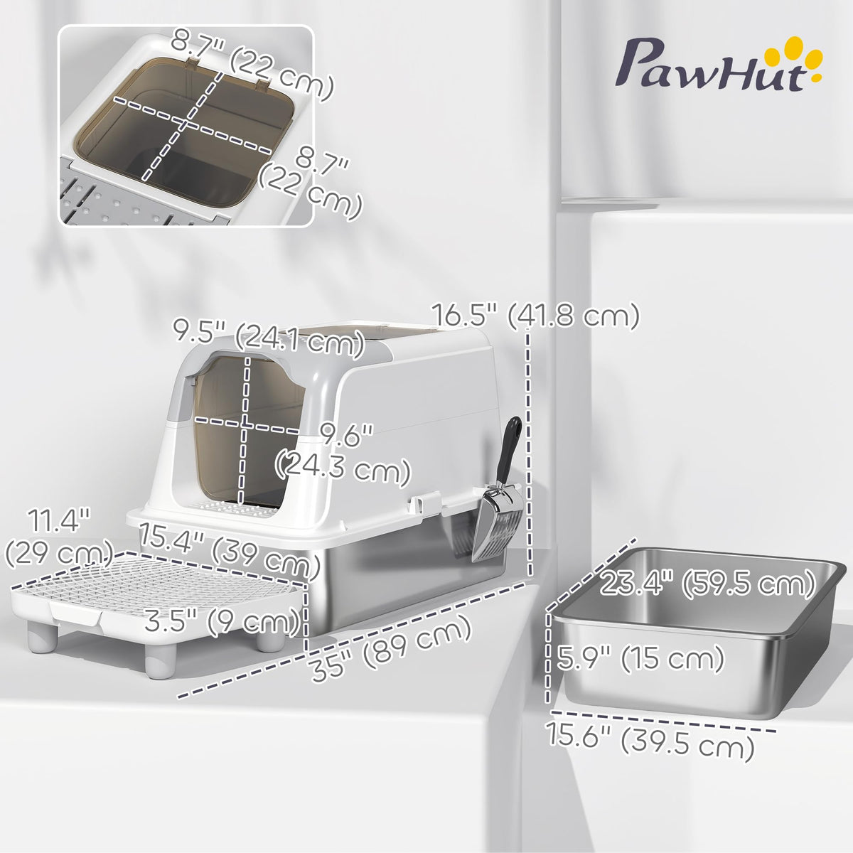 Extra Large Enclosed Stainless Steel Cat Litter Box H2208