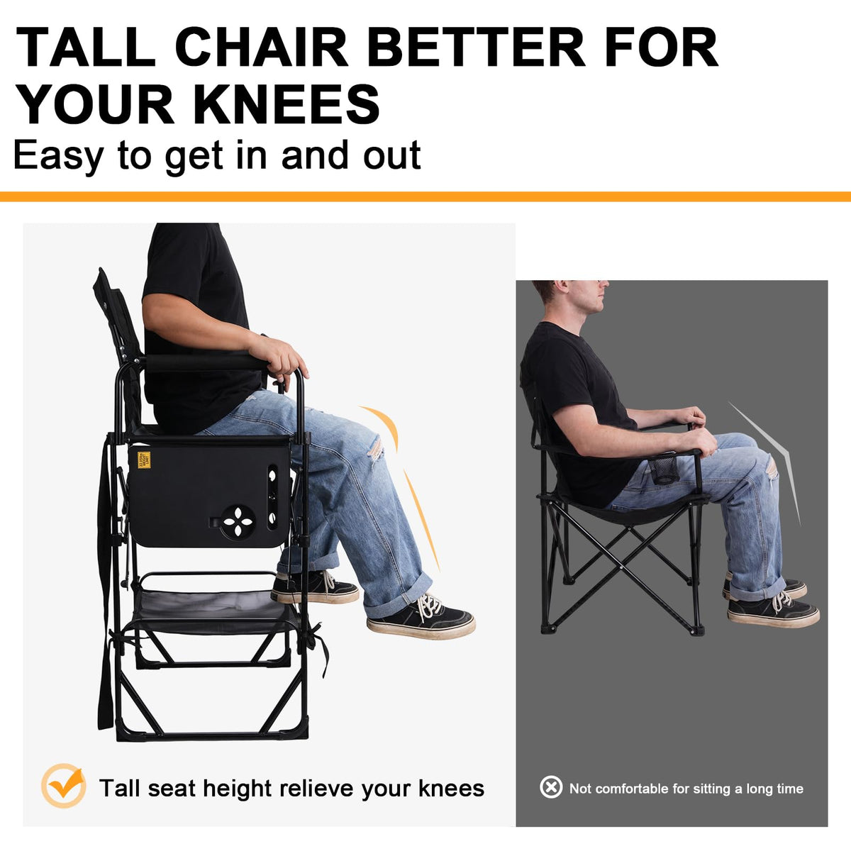 2 Pack Extra Tall Folding Camping Chair with Side Table N156