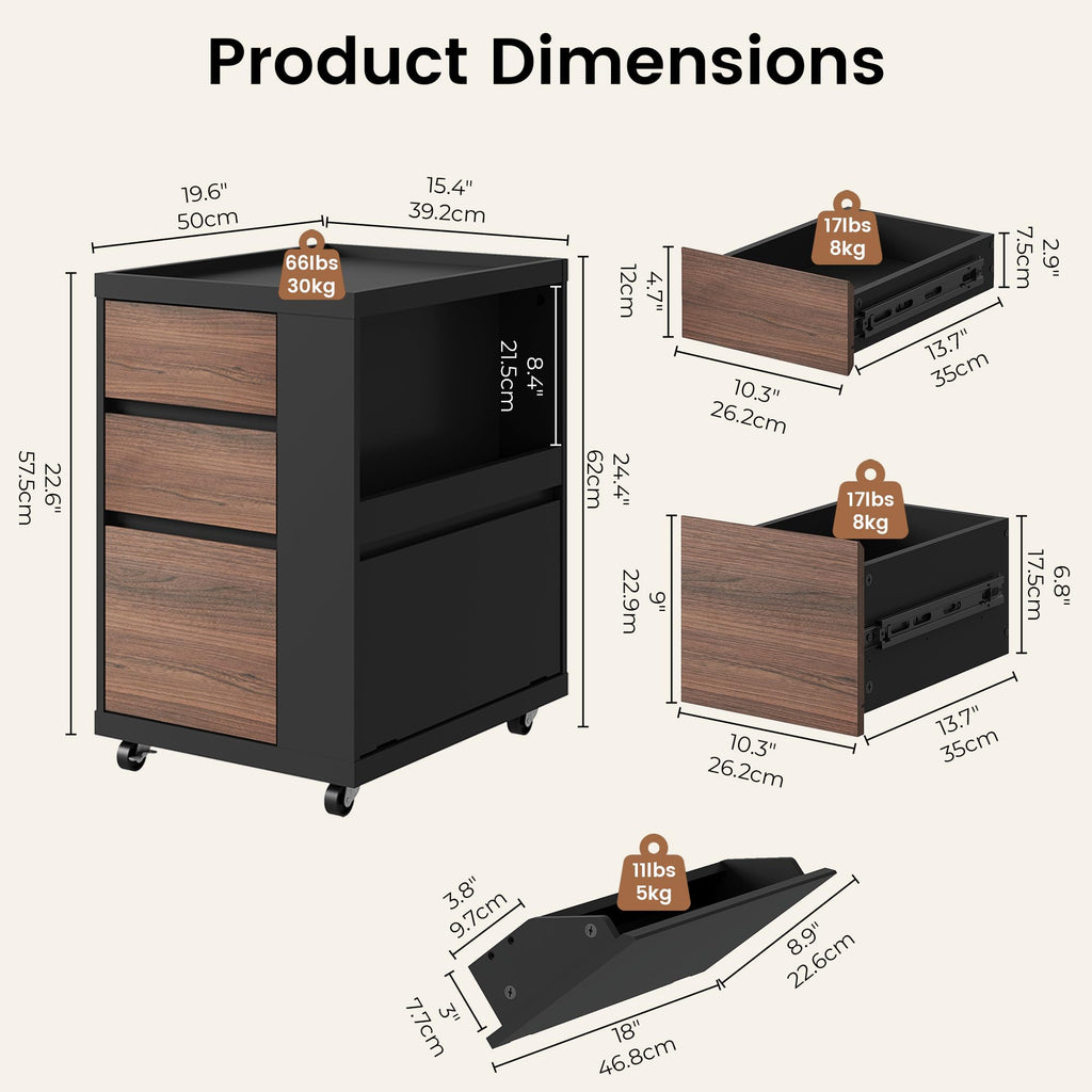 3 Drawer Mobile File Cabinet I505