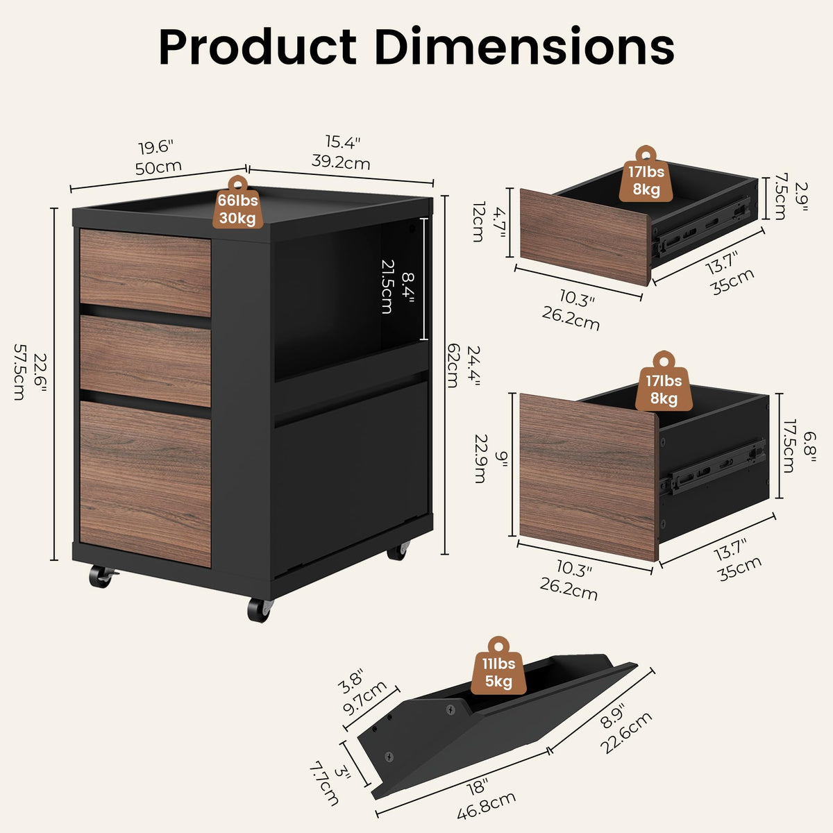 3 Drawer Mobile File Cabinet I505
