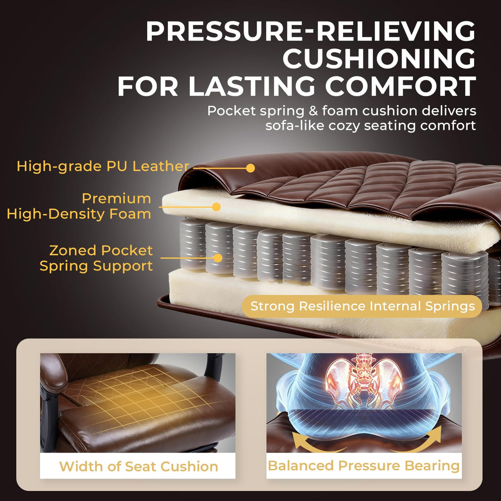 Brown Heated Massage Reclining Leather Office Chair with Foot Rest Z535
