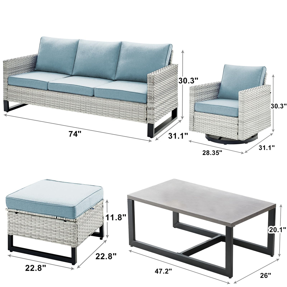 8 Piece Wicker Patio Conversation Set with Swivel Rocker Chairs C4844