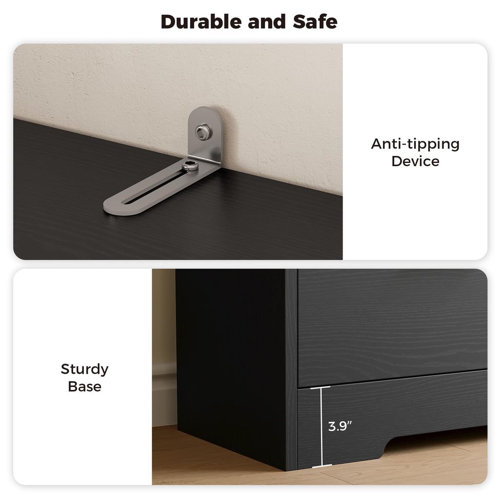 70.9-Inch Black Bookcase with Doors and 3 Drawers N7823