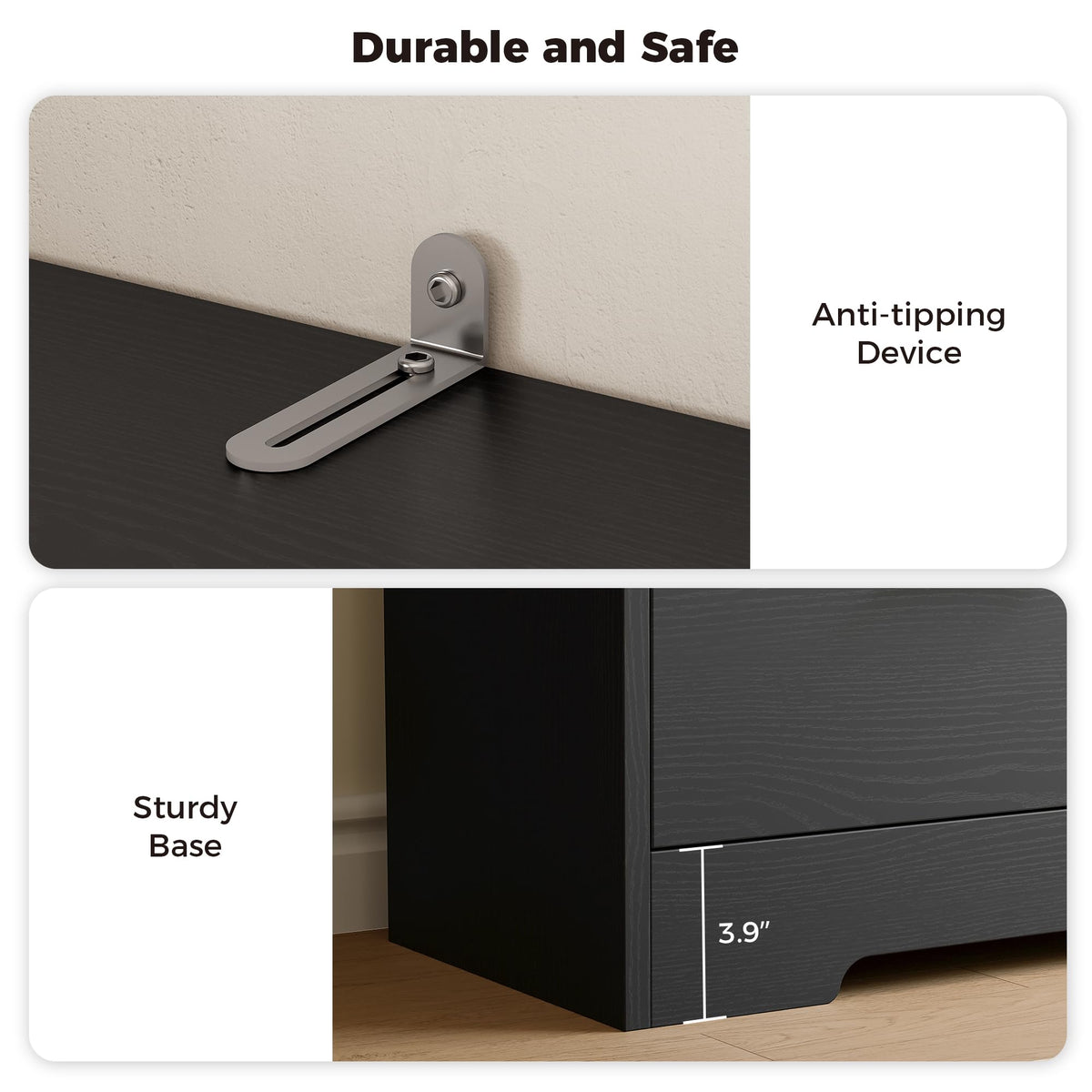 70.9-Inch Black Bookcase with Doors and 3 Drawers N7823