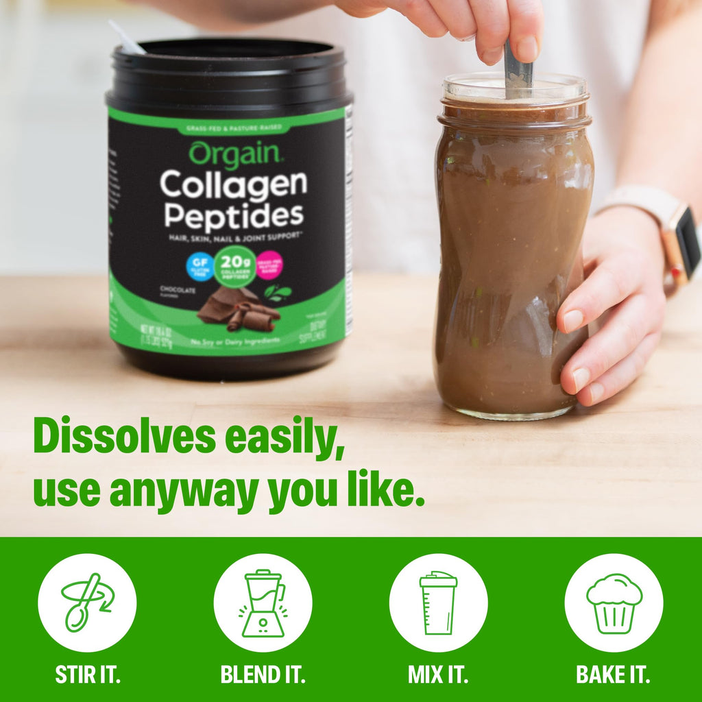 Hydrolyzed Collagen Peptides Powder, Chocolate, 1lb U92480
