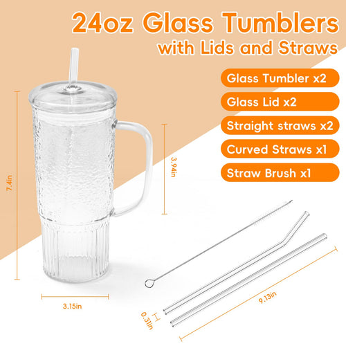 24oz Clear Glass Tumbler with Handle, 2 Pack K306067