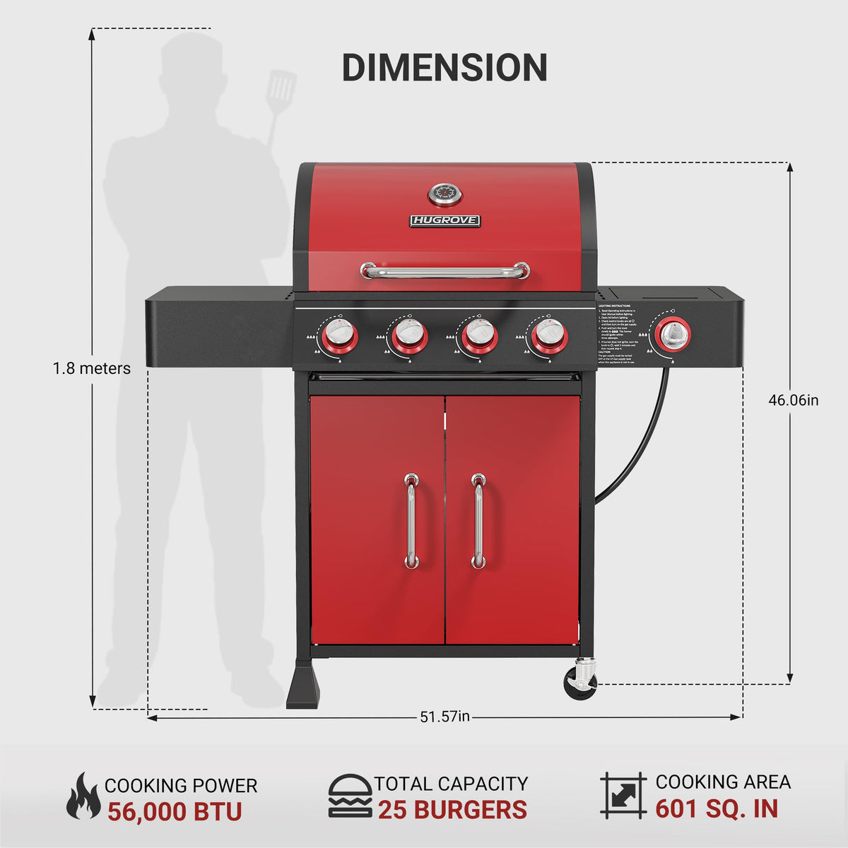 4 Burner Propane Gas Grill with Side Burner B741