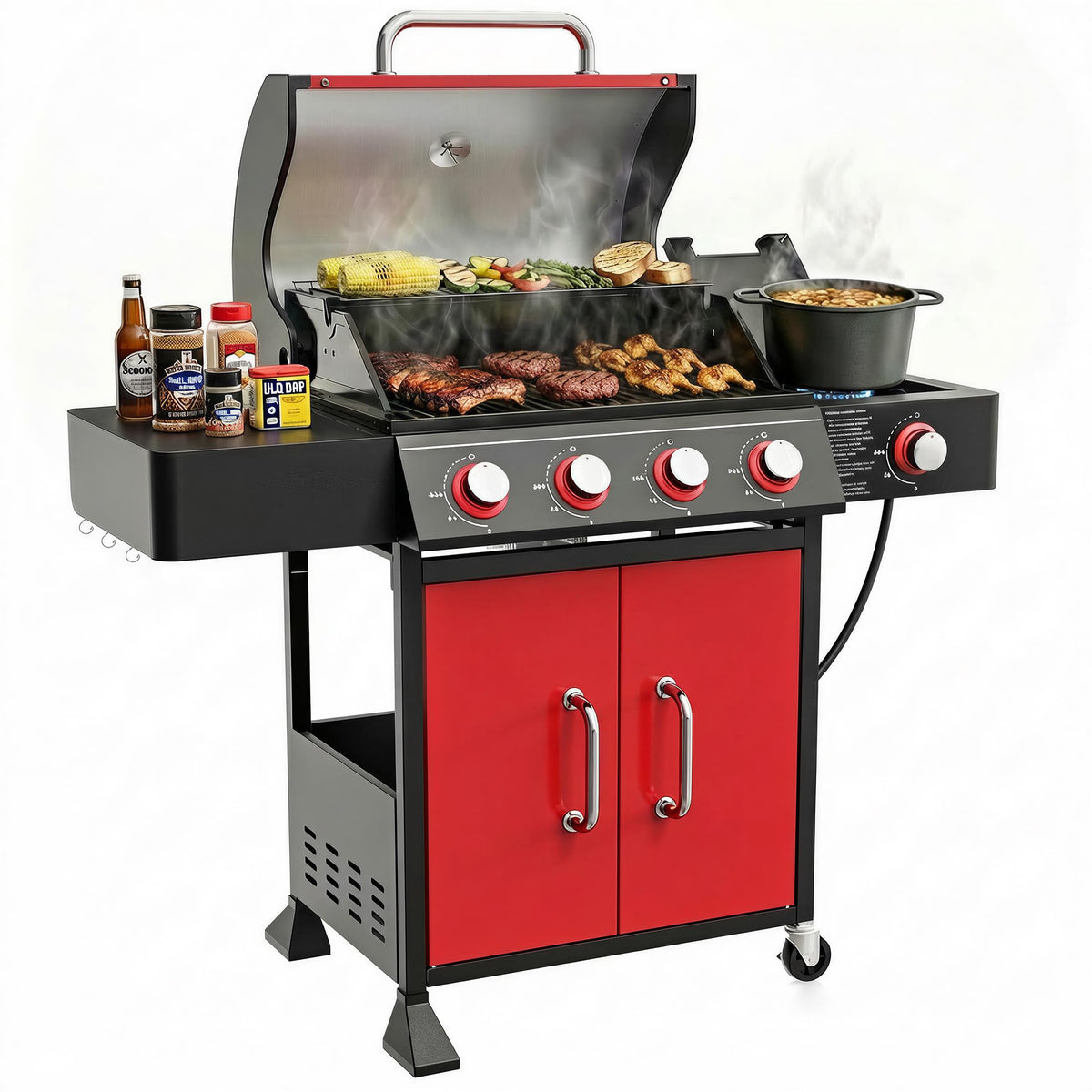 4 Burner Propane Gas Grill with Side Burner B741