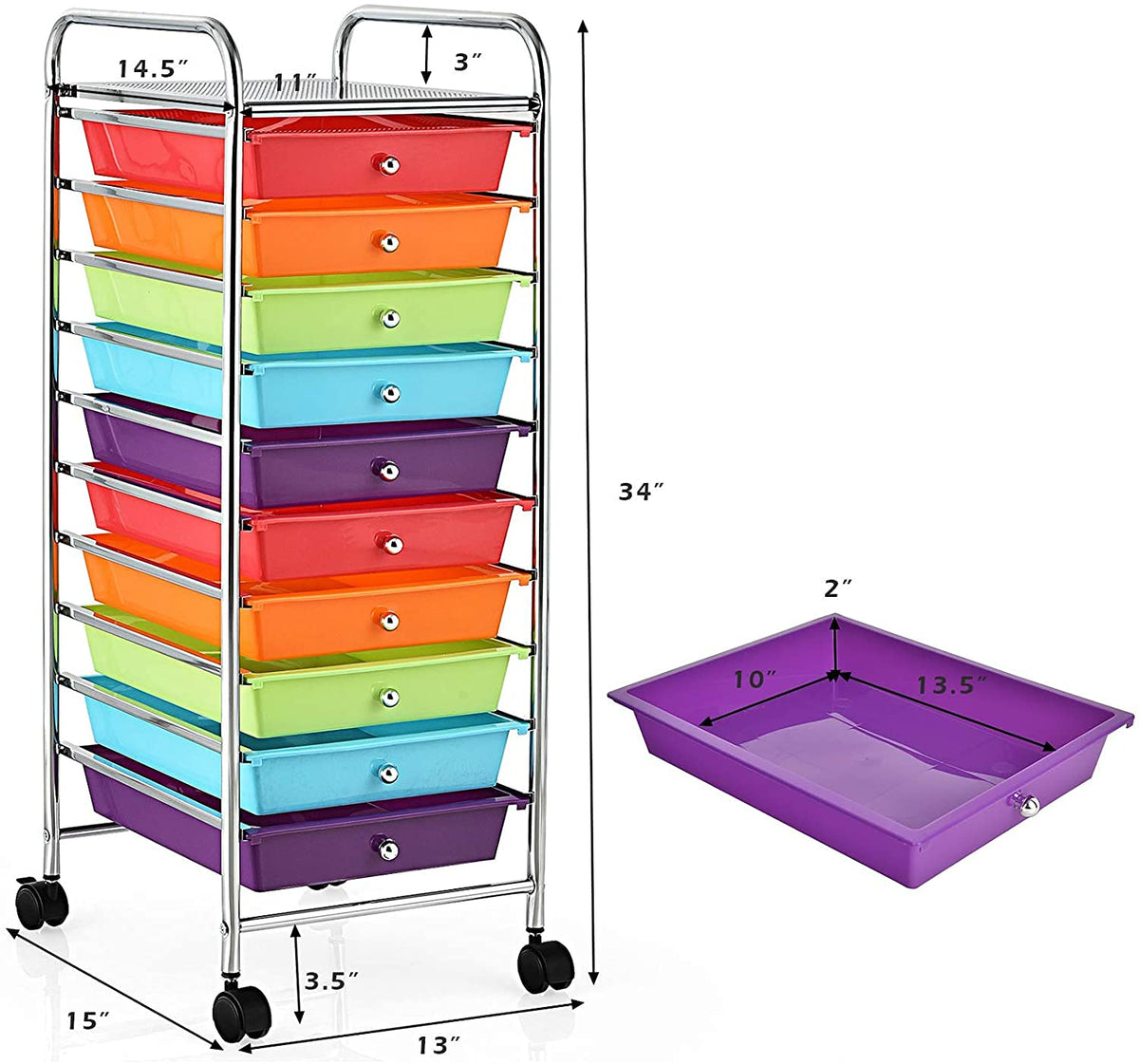 10 Drawer Rolling Storage Organizer Cart I19851