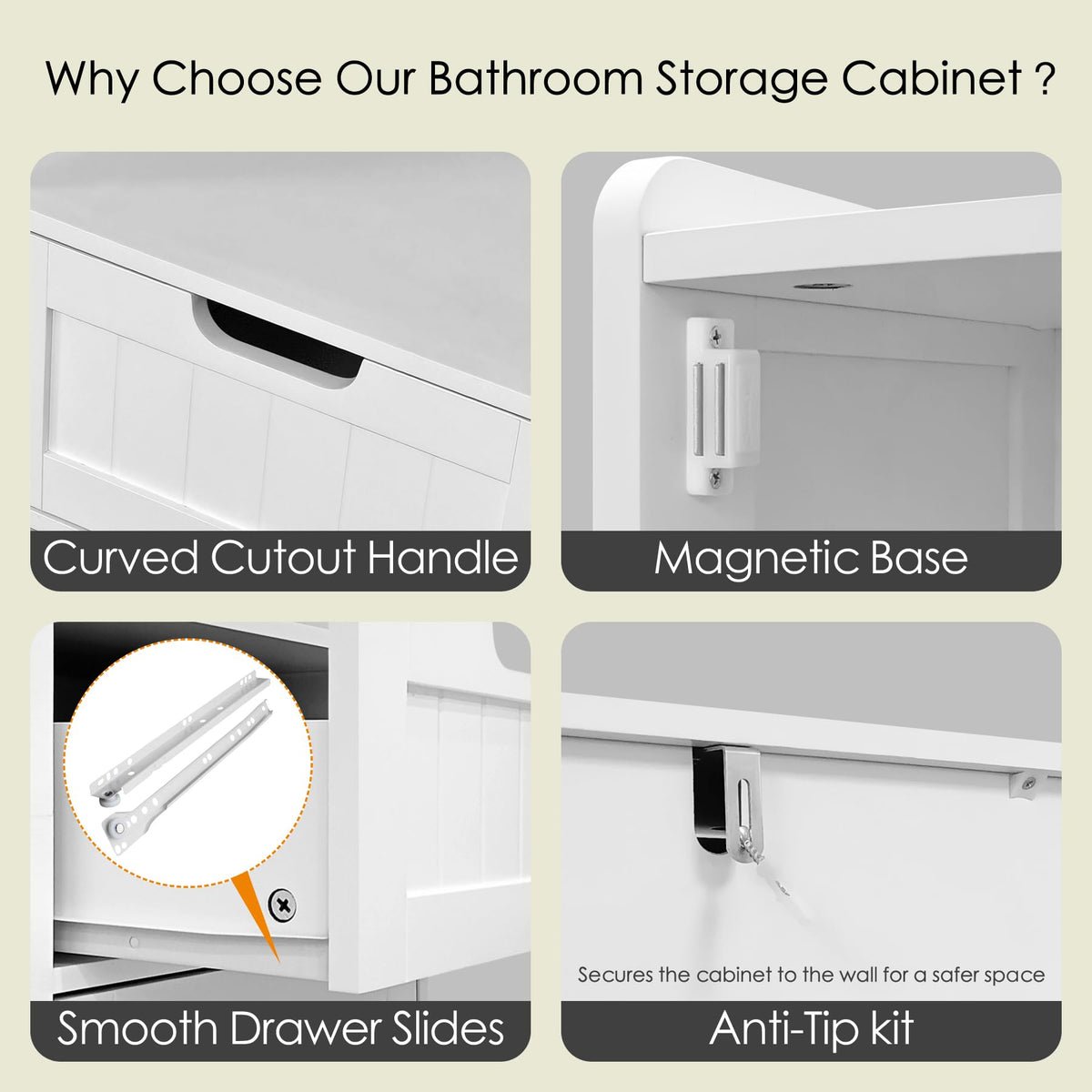 67" H Tall White Bathroom Storage Cabinet W3901