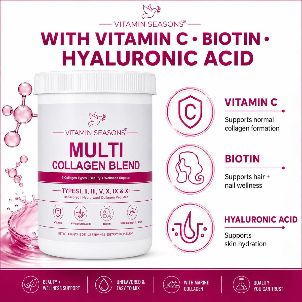 Unflavored Hydrolyzed Collagen Peptides Powder 15.16 oz T1590