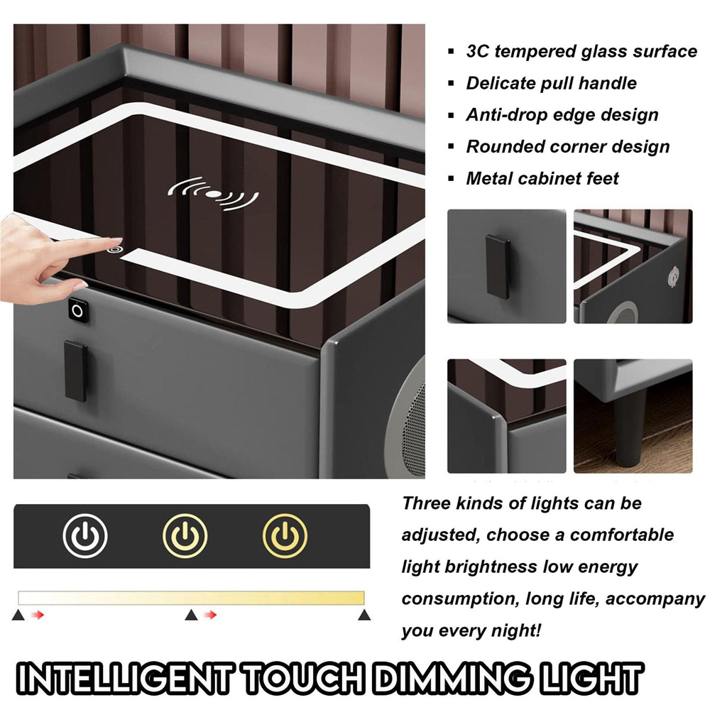 White 3 Drawer Bed End Table with Wireless Charging G86456