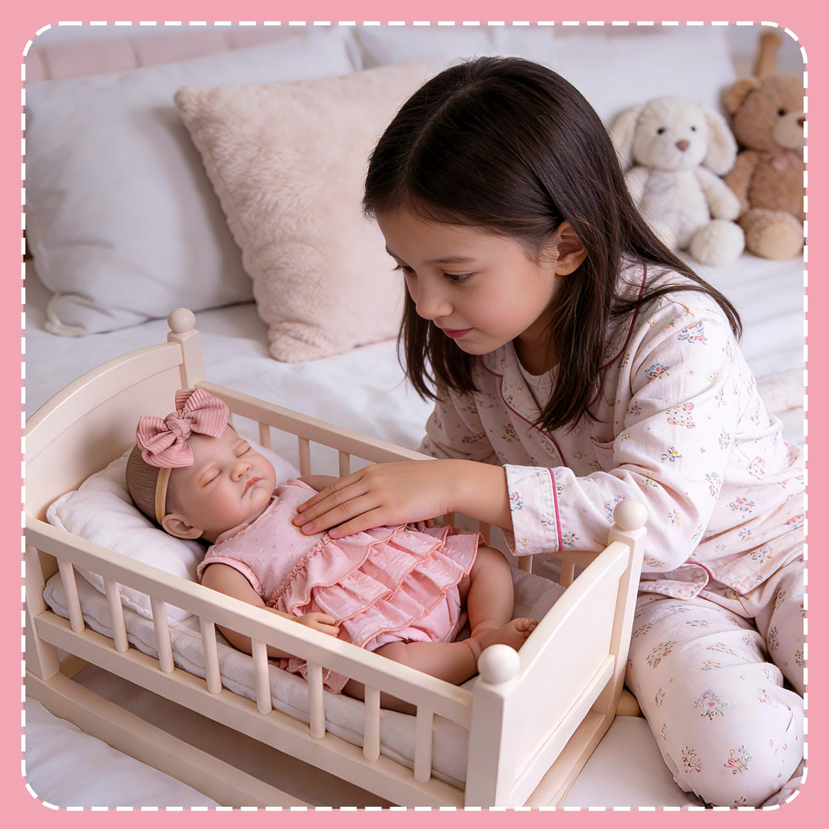20'' Realistic Sleeping Newborn Girl Doll in Pink Dress D738