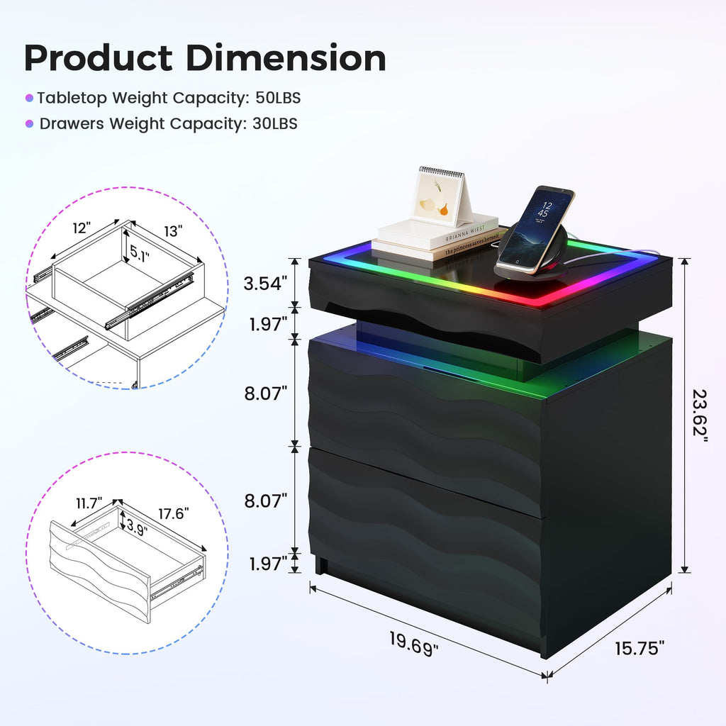 LED Night Stand Set 2 with Charging Station X117