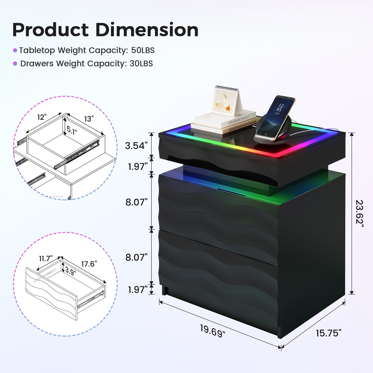 LED Night Stand Set 2 with Charging Station X117
