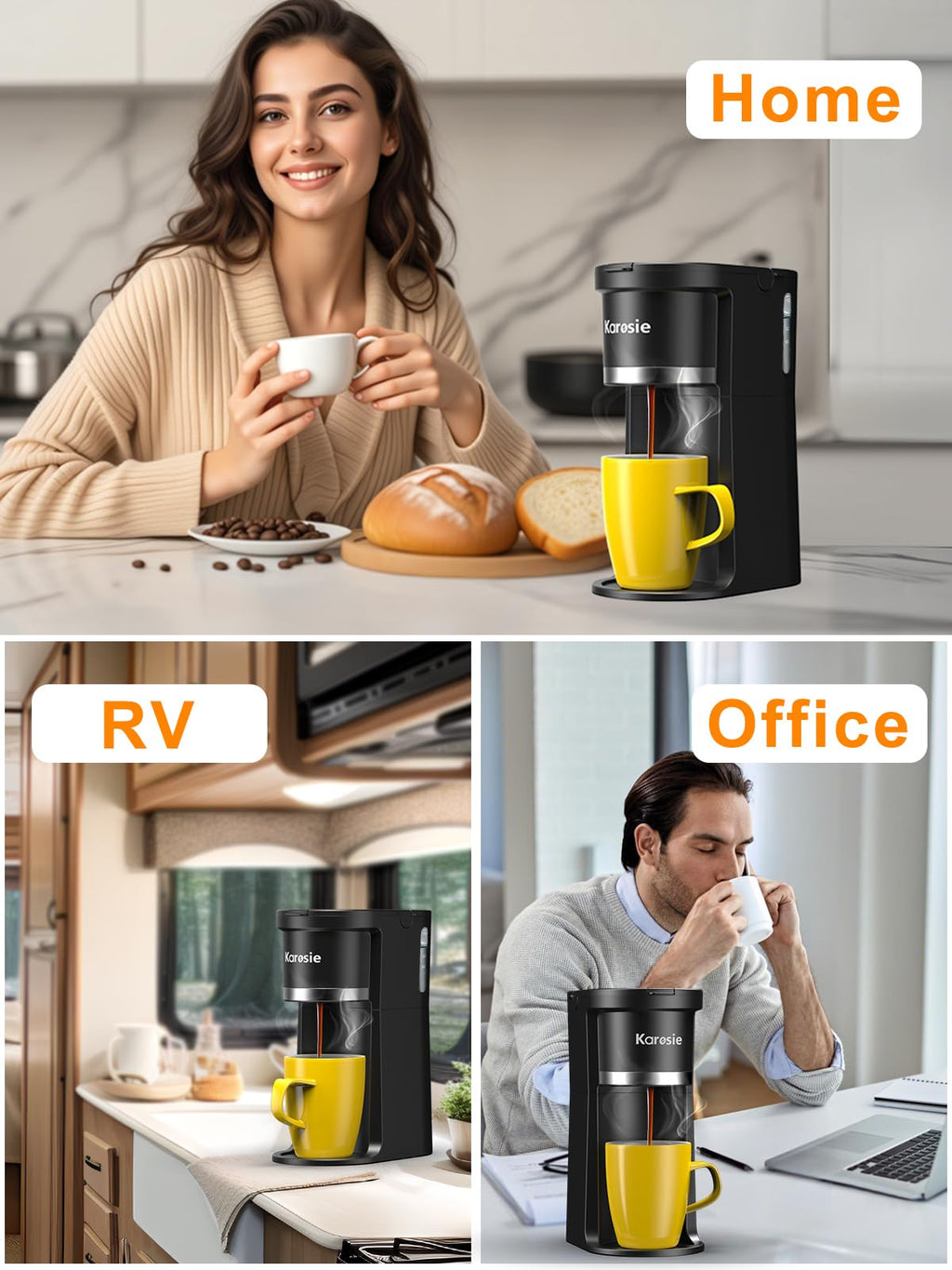 Single Serve Coffee Maker, 6-12 Oz, Black R144360