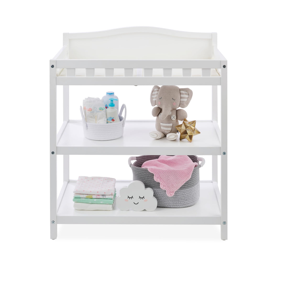 White Baby Changing Table with Pad & Storage Shelves C3740